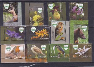 ROMANIA STAMPS 2016 Natural Reservation animals bear birds flowers MNH set