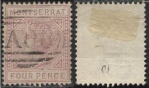 Montserrat 10 (used) 4p Queen Victoria, red lilac (1885)