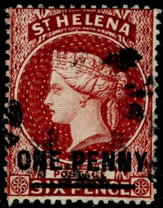 ST. HELENA SG27, 1d lake, FINE USED. Cat £20. PERF 14. WMK CC