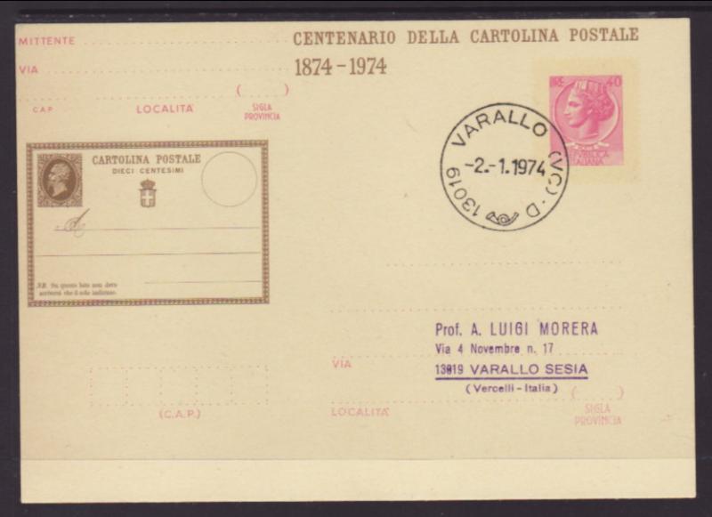 Italy MI P185 Postal Card Typed FDC