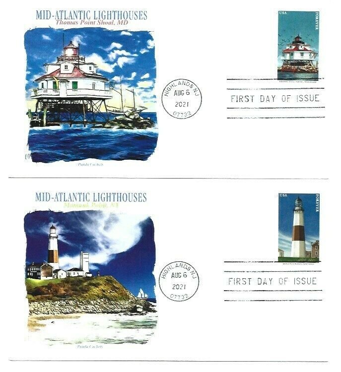 5621-25, Mid-Atlantic Lighthouses set of five Panda Cachets FDCs