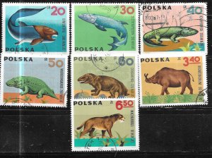 Poland #1395-1399,1401-1402 Dinosaurs  (U)  CV $3.25