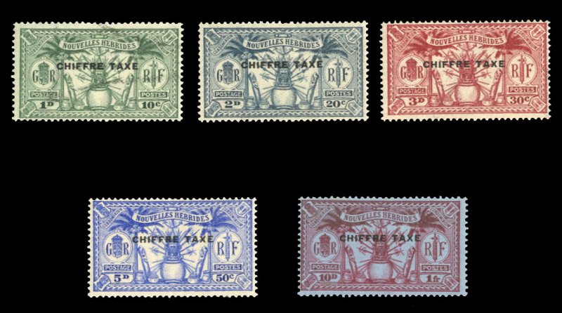 French Colonies, New Hebrides #J1-5 Cat$250, 1925 Postage Dues, set of five, ...