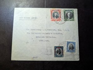 1933 Chile Airmail Overprint Cover Valparaiso to Lima Peru