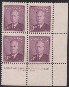 Canada 1949 MNH Sc #286 3c George VI Plate 2 LR