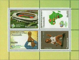 Tanzania FIFA World Cup Germany Soccer Souvenir Sheet of 4 Stamps MNH