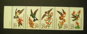 Scott 2646a, 29c Hummingbirds, UNFOLDED Pane of 5, #A2212112, MNH Beauty