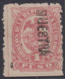 COLOMBIA 1888 Sc 137 Temprano 111g KEY VALUE MUESTRA (SPECIMEN HS UNUSED F,VF 