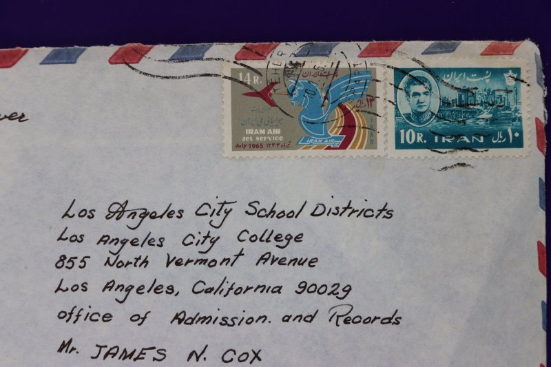 Iran airmail cover to USA College admissions 1965 used sc#1326 1218