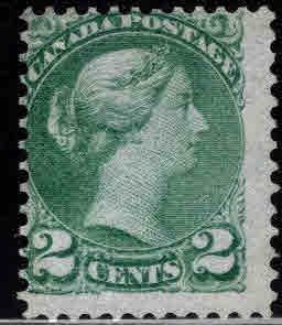 Canada Used Scott 36 Mint No Gum, perf 12 Green,  1872 stamp