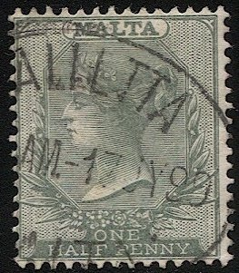 MALTA 1885  1/2d  QV Used, Sc 8,  VF, VALLETTA oval postmark/ cancel