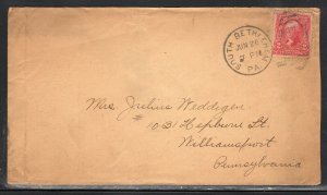 US South Bethlehem PA Northampton County DPO to Williamsport 1903 c130