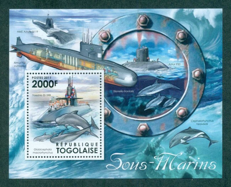 Togo 2011 Marine Life, Whales, Dolphins, Submarine MS MUH TG11611b