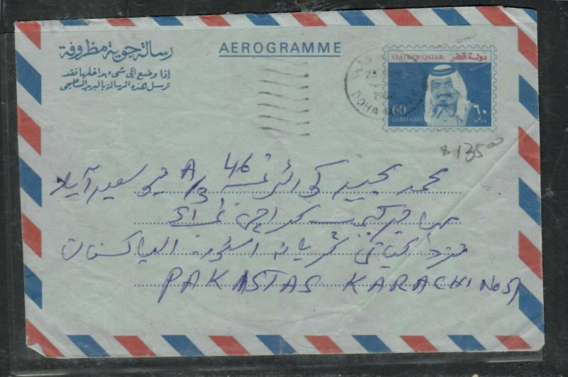 QATAR COVER  (P0306B)  1977  EMIR 60DH AEROGRAM TO PAKISTAN