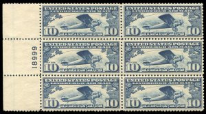 United States, Air Post #C10 Cat$130, 1927 10c Lindbergh, plate block of six,...