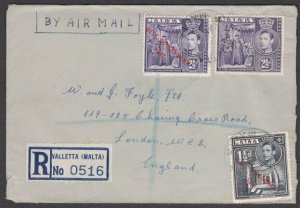 MALTA 1949 Registered cover Valetta to London - Self Govt opts..............U186