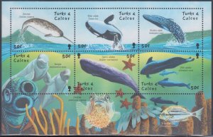TURKS & CAICOS Sc # 1335a-f MNH  SHEET of 6 DIFF - WHALES