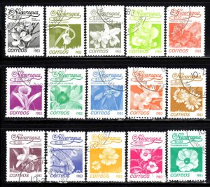 Nicaragua #1209-24 ~ Short Set 15 of 16 ~ Flowers ~ Used, MX  (1983)
