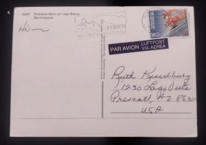 D)1997, LIECHTENSTEIN, POSTCARD, SENT TO U.S.A, AIR MAIL, WITH STAMP WINTER