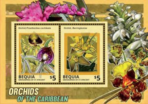 BEQUIA 2014 - ORCHIDS OF THE CARIBBEAN - SOUVENIR SHEET OF 2 STAMPS MNH