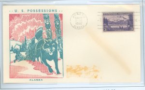 US 800 1937 Alaska Terratory FDC, address sticker removed, Joseph F. Bronesky tone on back