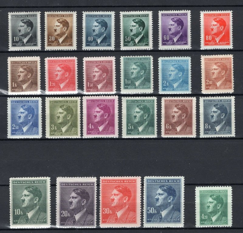 GERMANY 3rd REICH OCC CZECHOSLOVAKIA WW2 BOHEMIA & MORAVIA 62-83 + 90 PERFECT NH