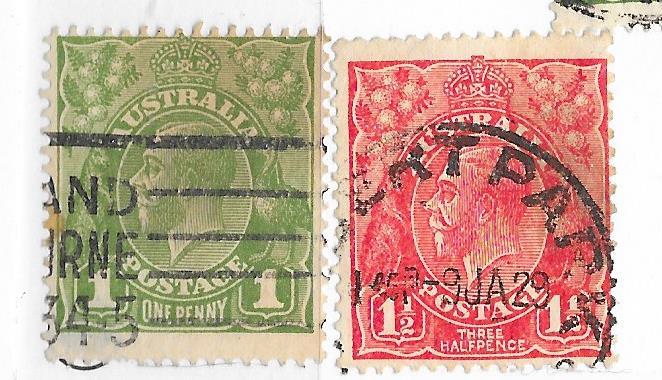 Australia #67 & 68  wm#203  King George V  (U) CV $3.10