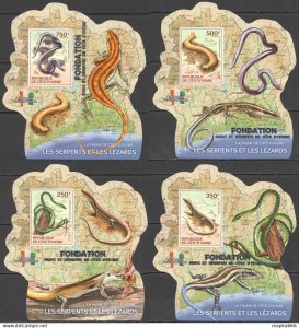 Lx263 Imperf Silver 2014 Ivory Coast Snakes Lizards #1529-2 Uv Cardboard 4Bl Mnh