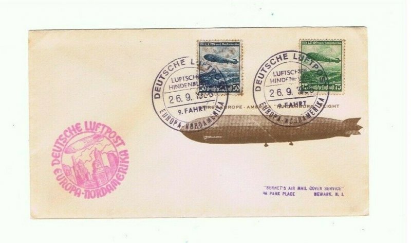 1936 9th North American Flight Hindenburg Roessler addressed to Bernet