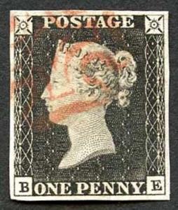 Penny Black (BE) Plate 1a Very Fine Four Margins