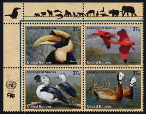 United Nations - New York 845a TL Block MNH Goose, Ibis, Duck Toucan