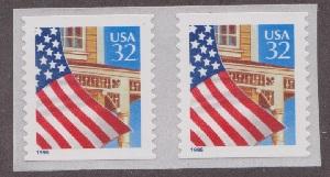 2915B Flag over Porch MNH die cut coil pair (no back #)
