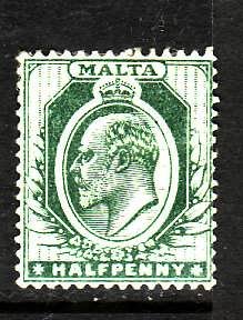 Malta-Sc#30- id2-unused hinged 1/2p green KEVII-1904-11-