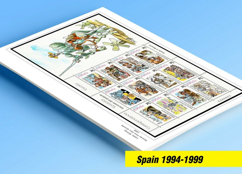 COLOR PRINTED SPAIN 1994-1999 STAMP ALBUM PAGES (58 illustrated pages)