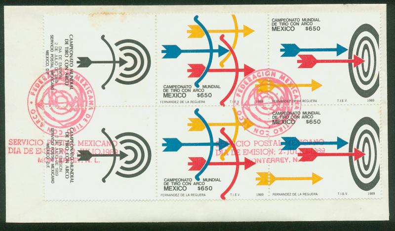 MEXICO 1619a, FDC Pair, WITH TWO LABELS.  Archery Championships. F-VF.