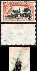 Gibraltar SG128bb 2/- Perf 13 Variety Bird on Memorial Fine used Cat 550 pounds