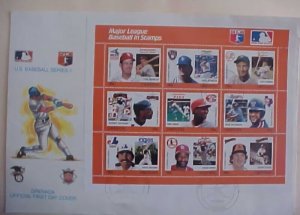 GRENADA BASEBALL PLAYERS FDC SHEETLET OF 9 DIFF # 1  1988 RED