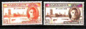 Barbados-Sc#207-8- id13-unused NH KGVI Peace set-1945-6-light vertical gum light