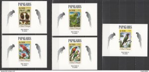 Lx489 Imperf 2014 S. Tome & Principe Fauna Birds Parrots Uv Cardboard 5Bl Mnh