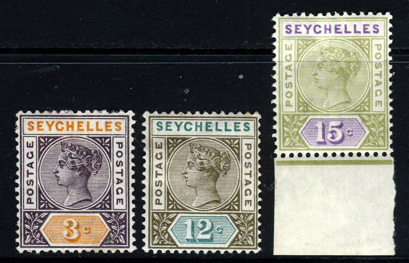 SEYCHELLES QV 1893 New Values Die II Wmk Crown CA Group SG 22 to SG 24 MINT