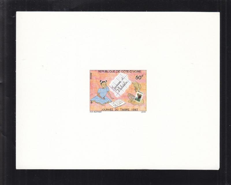 1993, Ivory Coast: Sc # 933, Girl Stamp Collecting, MNH, Die Proof (S14650)