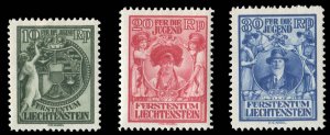 Liechtenstein #B11-13 Cat$160, 1932 Child Welfare, set of three, never hinged...