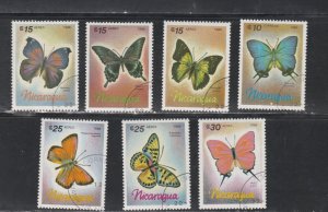 Nicaragua # 1567-1573, Butterflies, Used, 1/2 Cat.