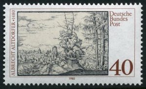 Germany 1340 two stamps,MNH. Mi 1067. Landscape with Fir Trees,by Aldorfer,1980.