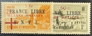 DP Stamps, St.Pierre & Miquelon, 1942, SC B9-B10, MLH, VF, Overprint In Red