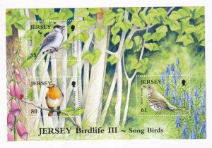 JERSEY # 1395 VF-MNH JERSEY BIRD LIFE 111 SONG BIRDS S/SHEET PO FRESH