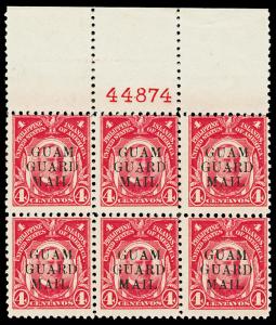 Guam Scott M6 1930 4c Guard Mail Issue Mint Plate Block of 6 Dist. OG Cat $90