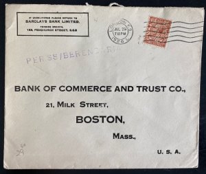 1926 London England Barclays Bank Per SS Berengaria Cover to Boston MA Usa