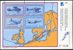 Finland 773 sheet,MNH.Michel 1053-1056 Bl.4. FINLANDIA-1988.Airmail flights.