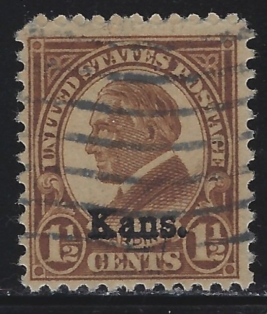 Scott # 659  Lot E257  1 1/2c   Harding Kans. Overprint  Used